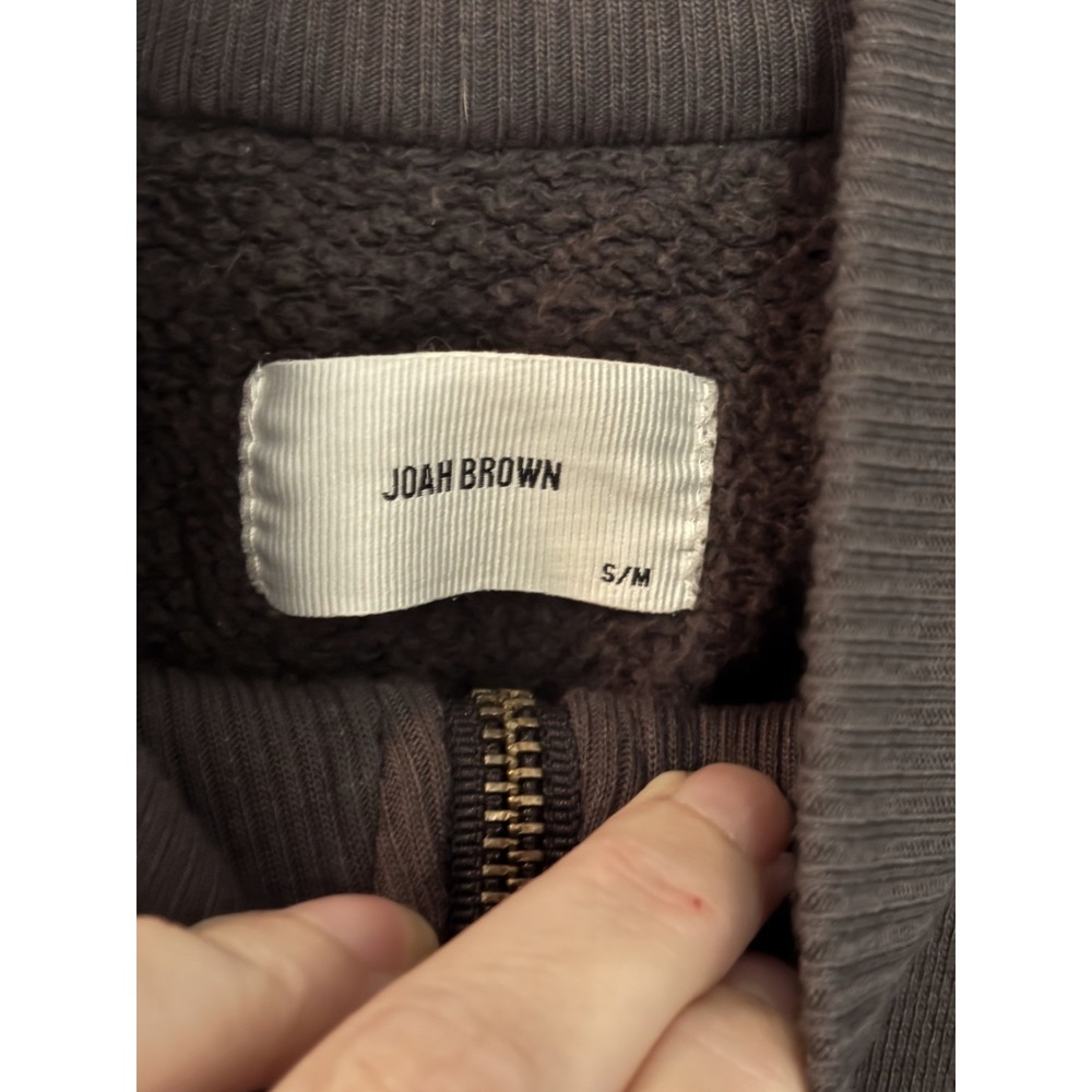 Joah Brown Quarter Zip Pullover Sweatshirt Women's S/M Black Ribbed Trim - Picture 3 of 8